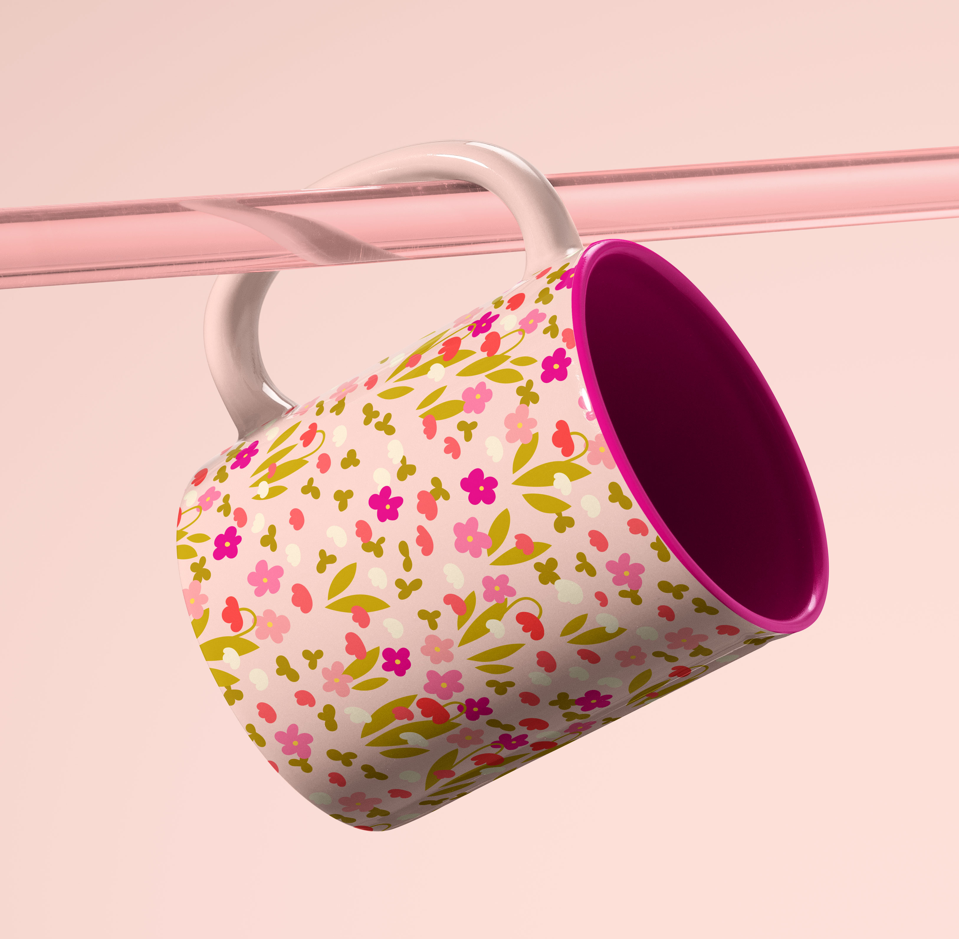 Pink, Floral Ditsy Repeat on a Mug